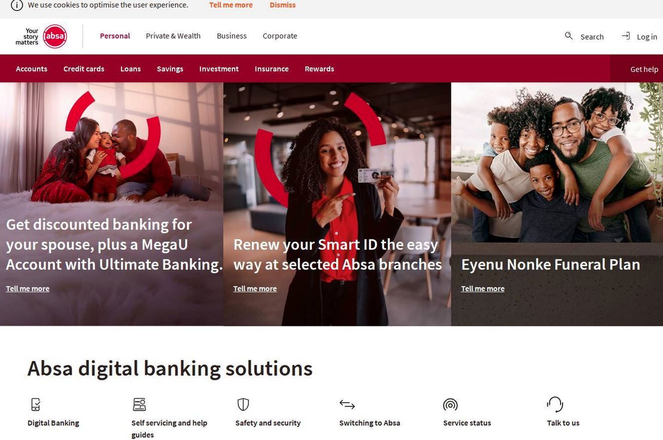 Screenshot of the Absa Stockbrokers & Portfolio Management website