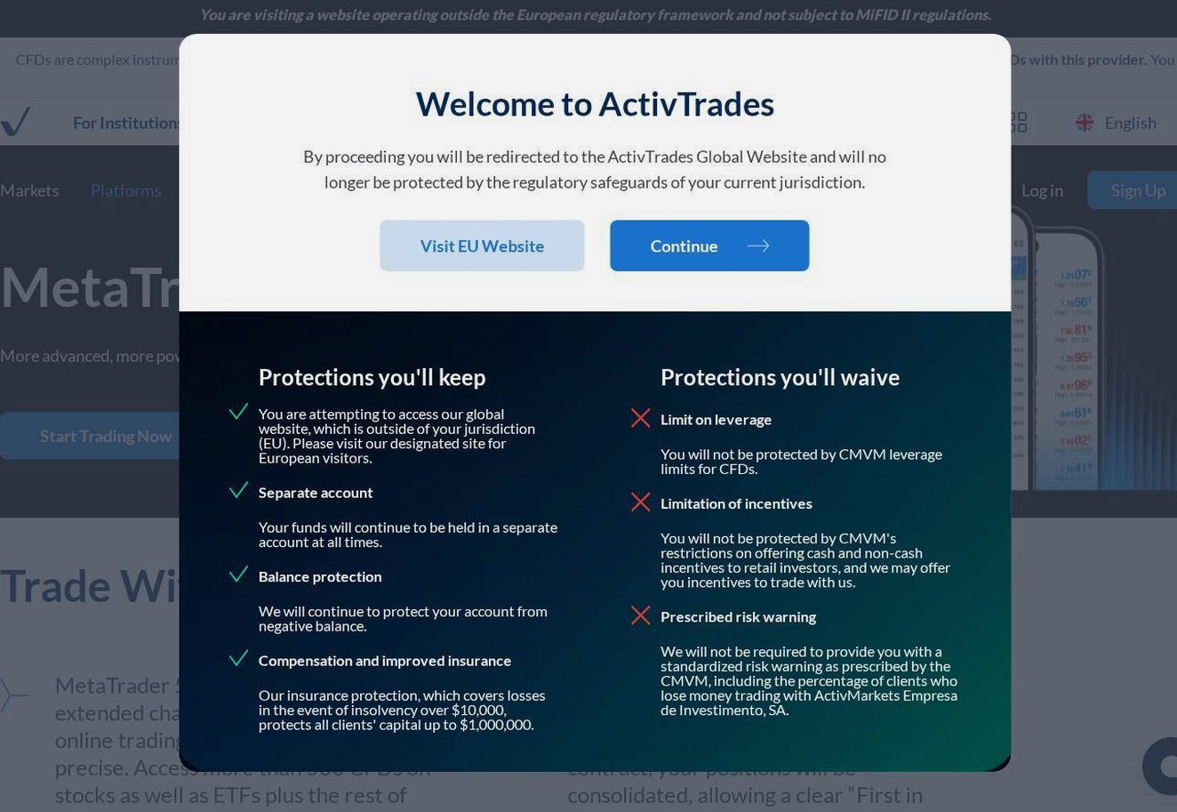 The platform page on the ActivTrades website