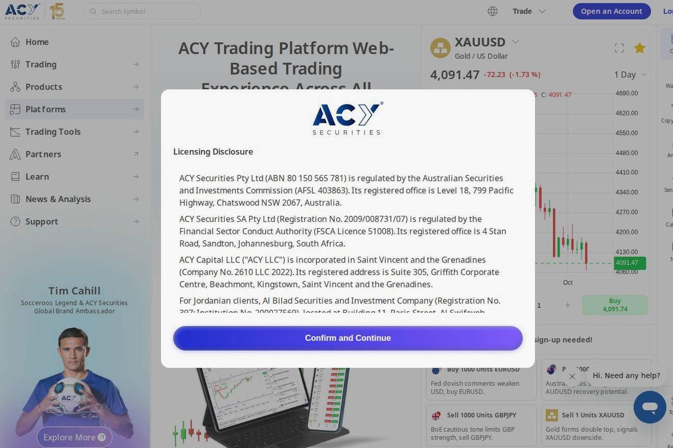 The platform page on the ACY Securities website