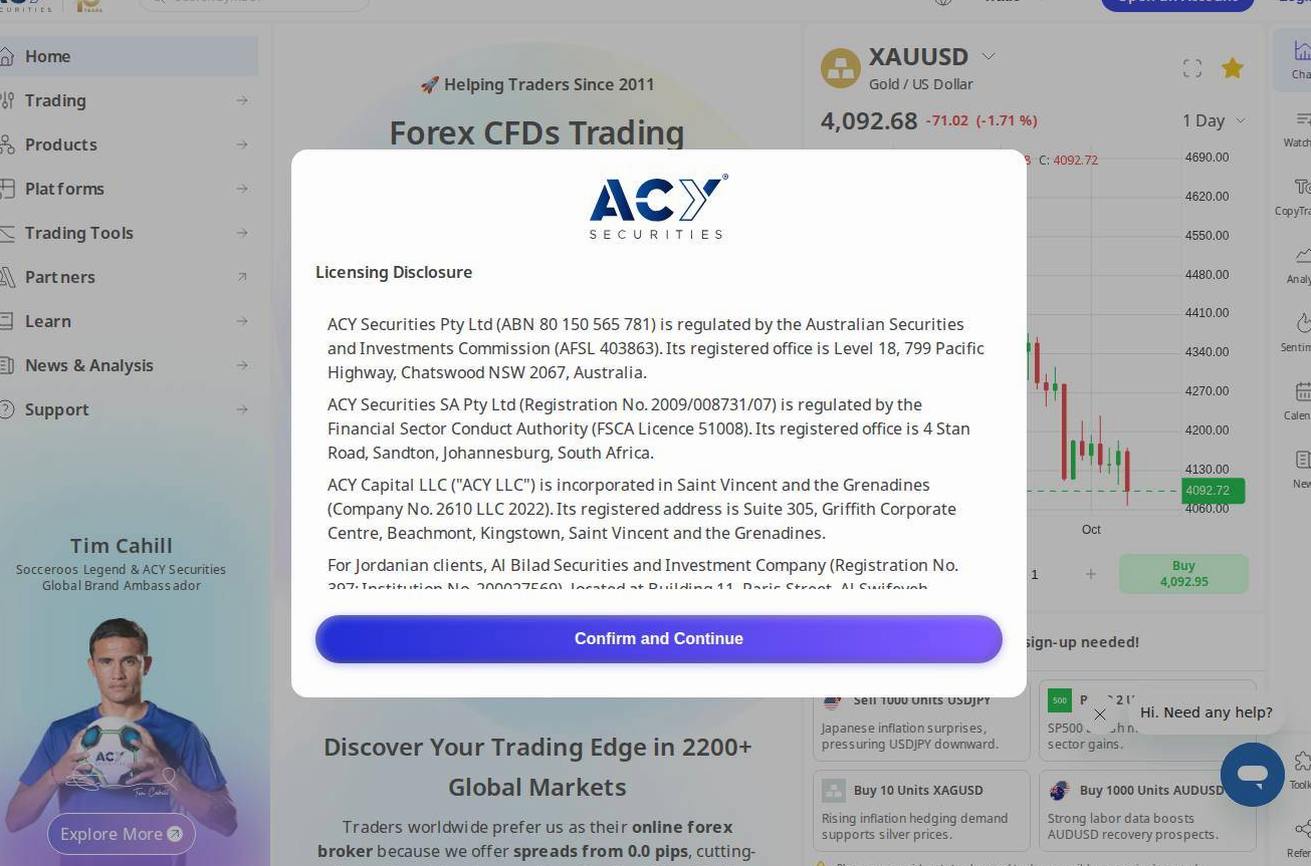 Screenshot of the ACY Securities website