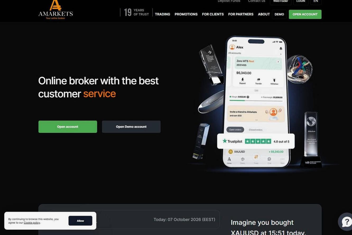 Screenshot of the AMarkets website