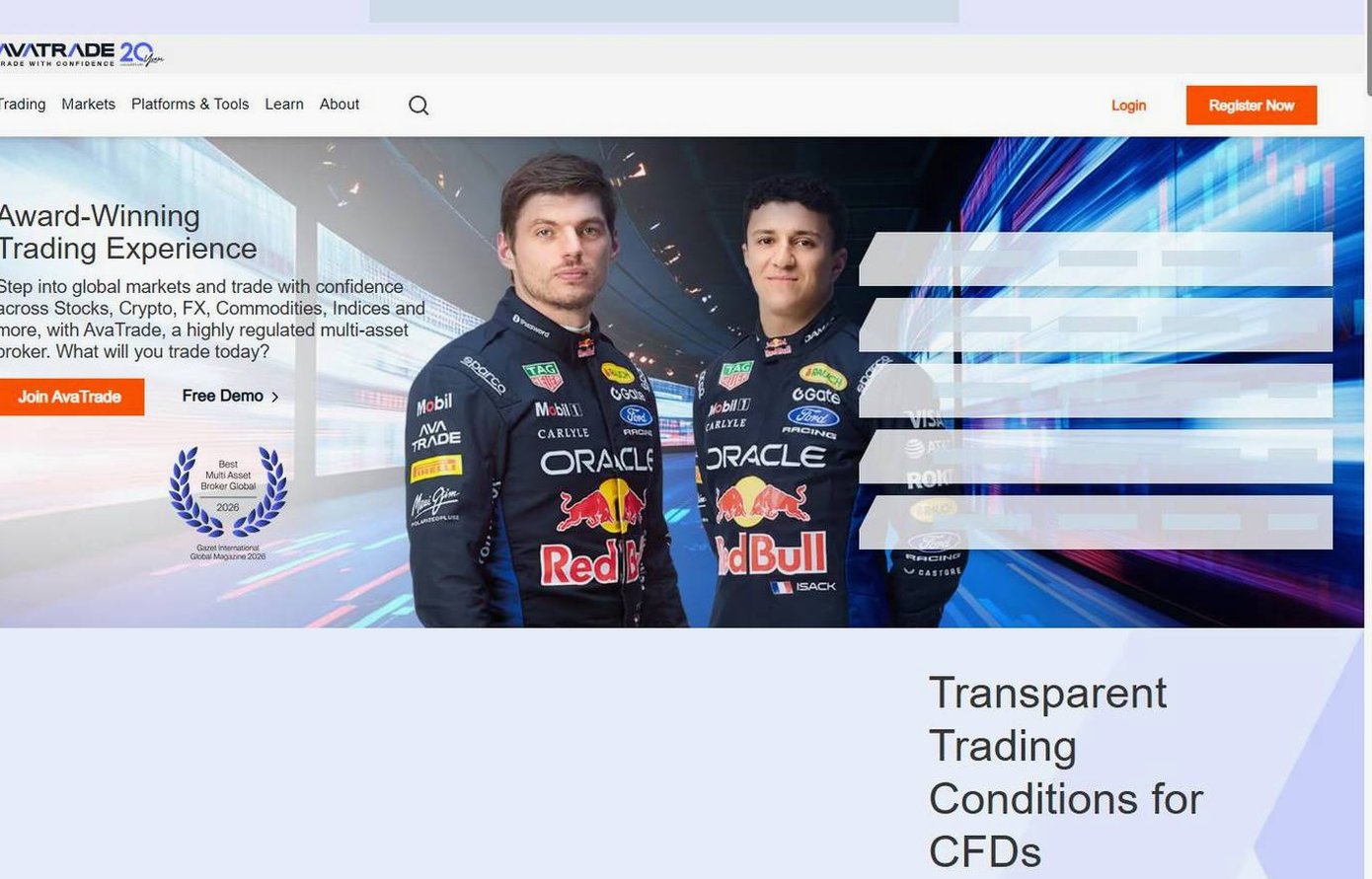 Screenshot of the AvaTrade website