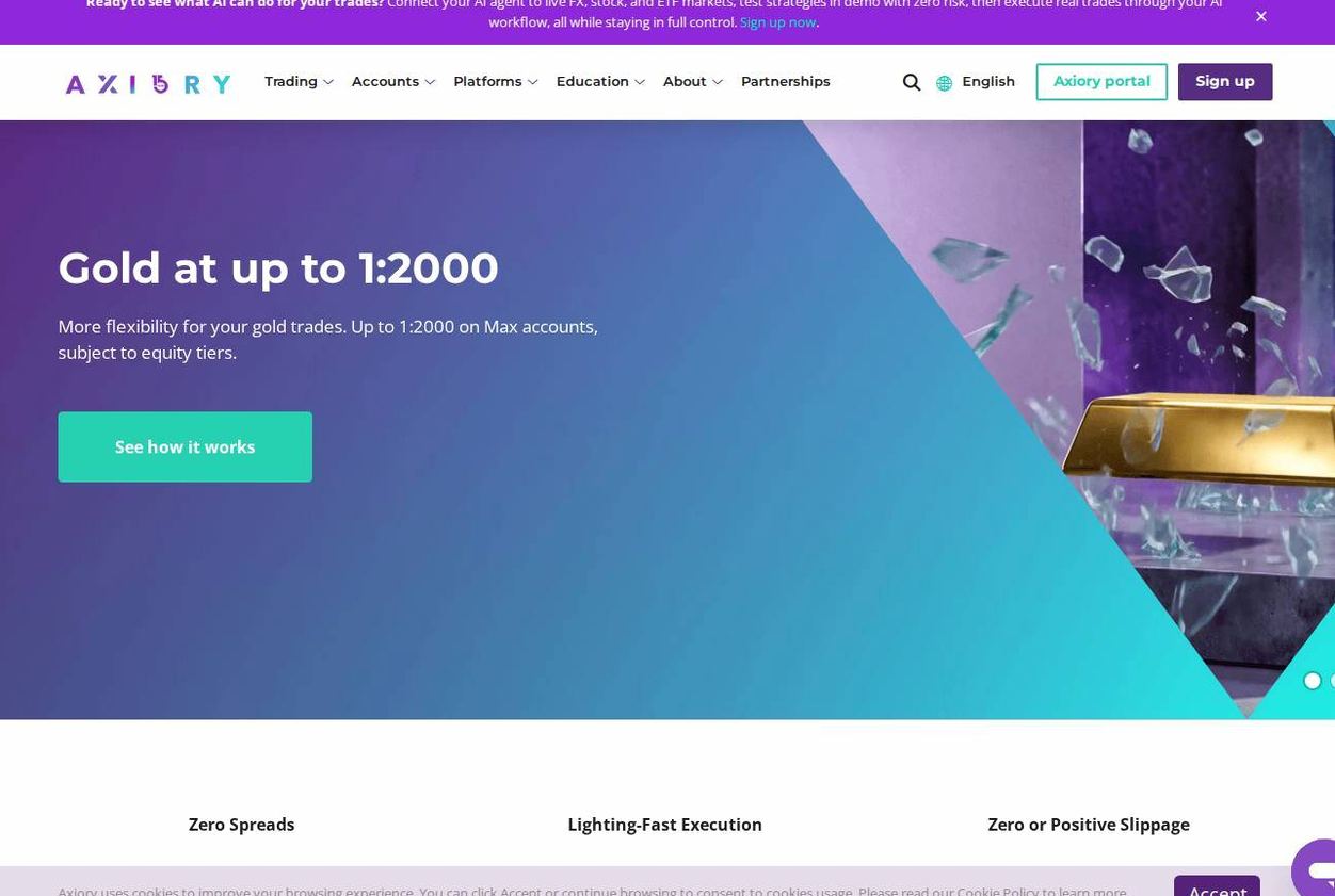 Screenshot of the Axiory website