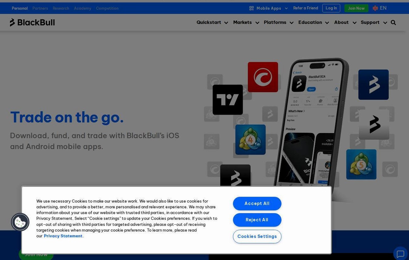 The platform page on the BlackBull Markets website