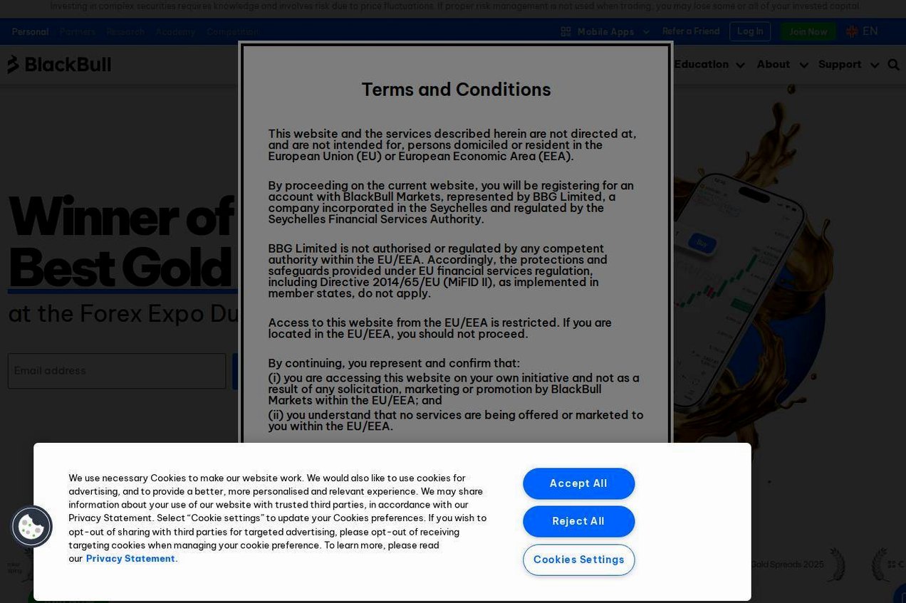 Screenshot of the BlackBull Markets website