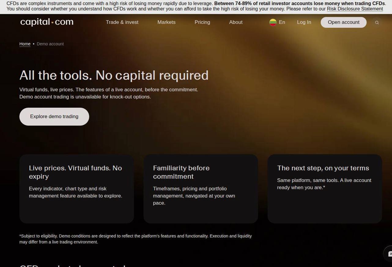 The platform page on the Capital.com website