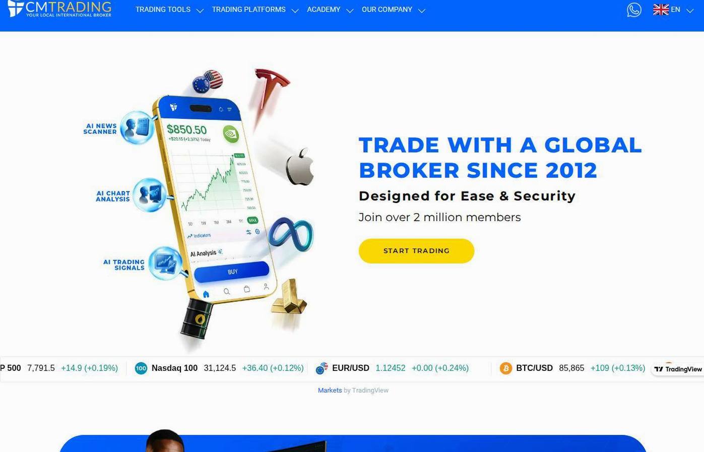 Screenshot of the CMTrading website