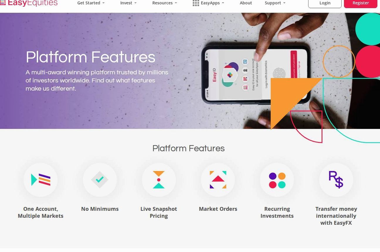The platform page on the EasyEquities website
