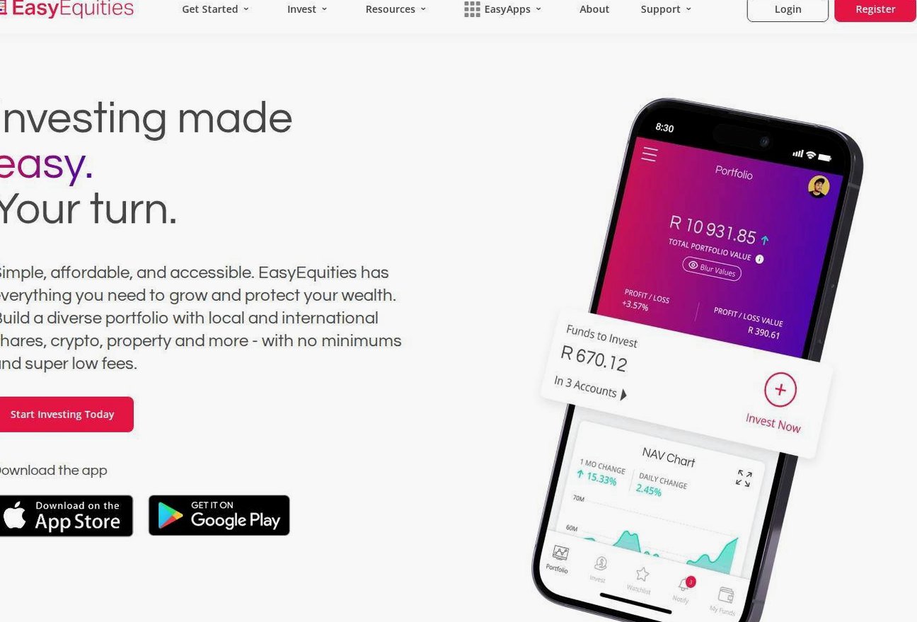 Screenshot of the EasyEquities website