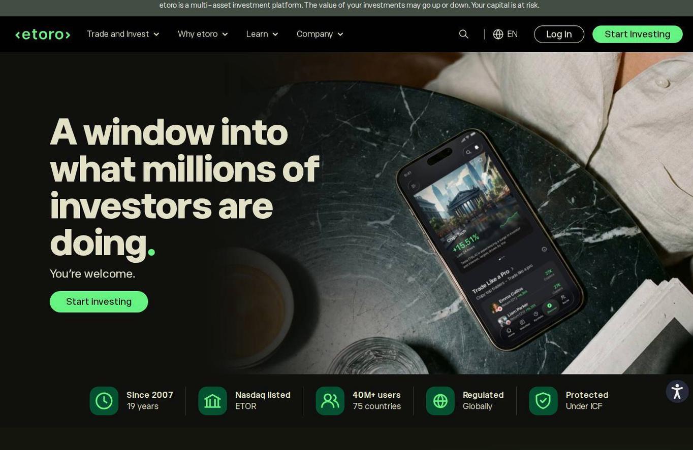 Screenshot of the eToro website