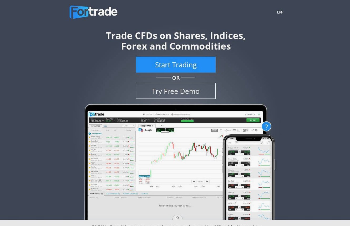 The platform page on the Fortrade website