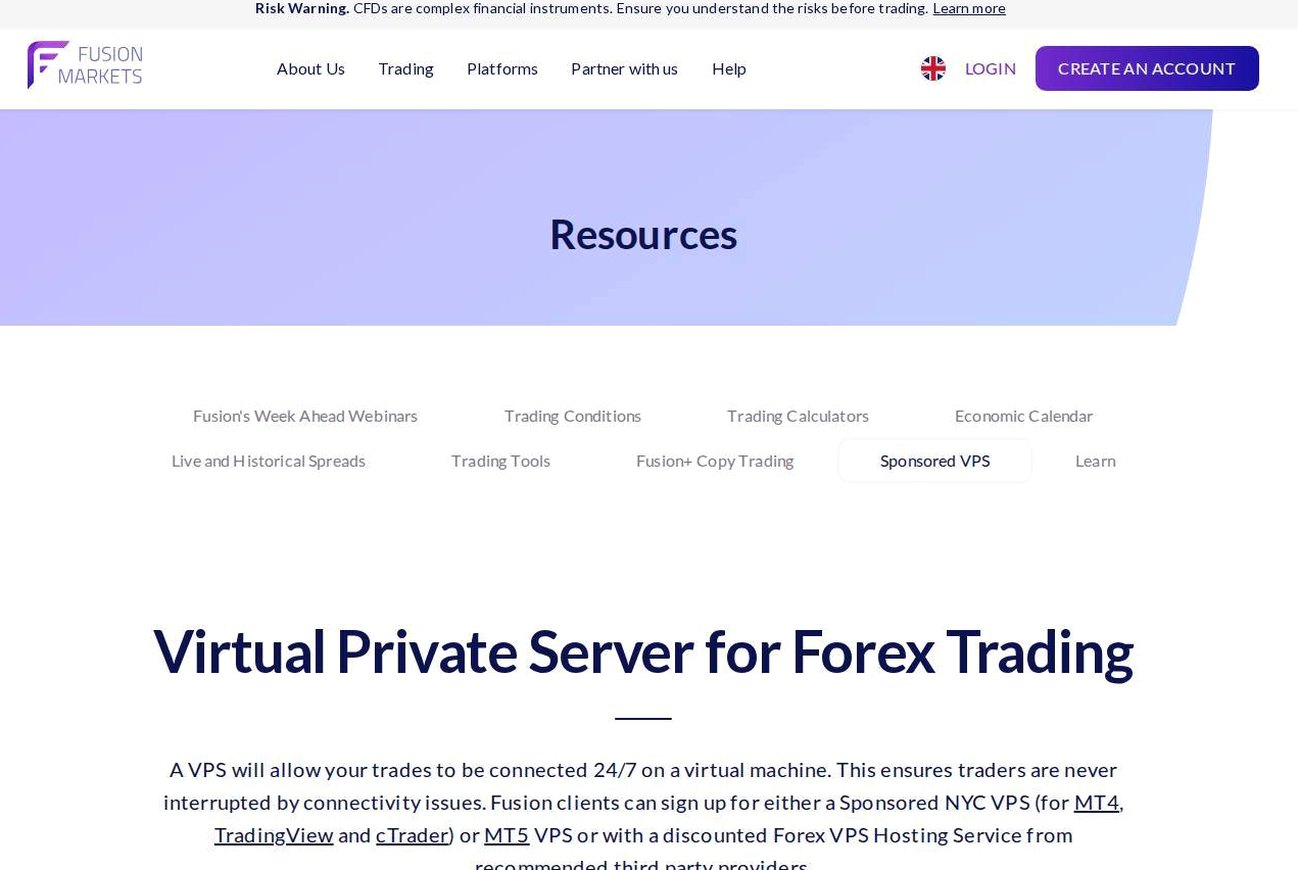 The platform page on the Fusion Markets website
