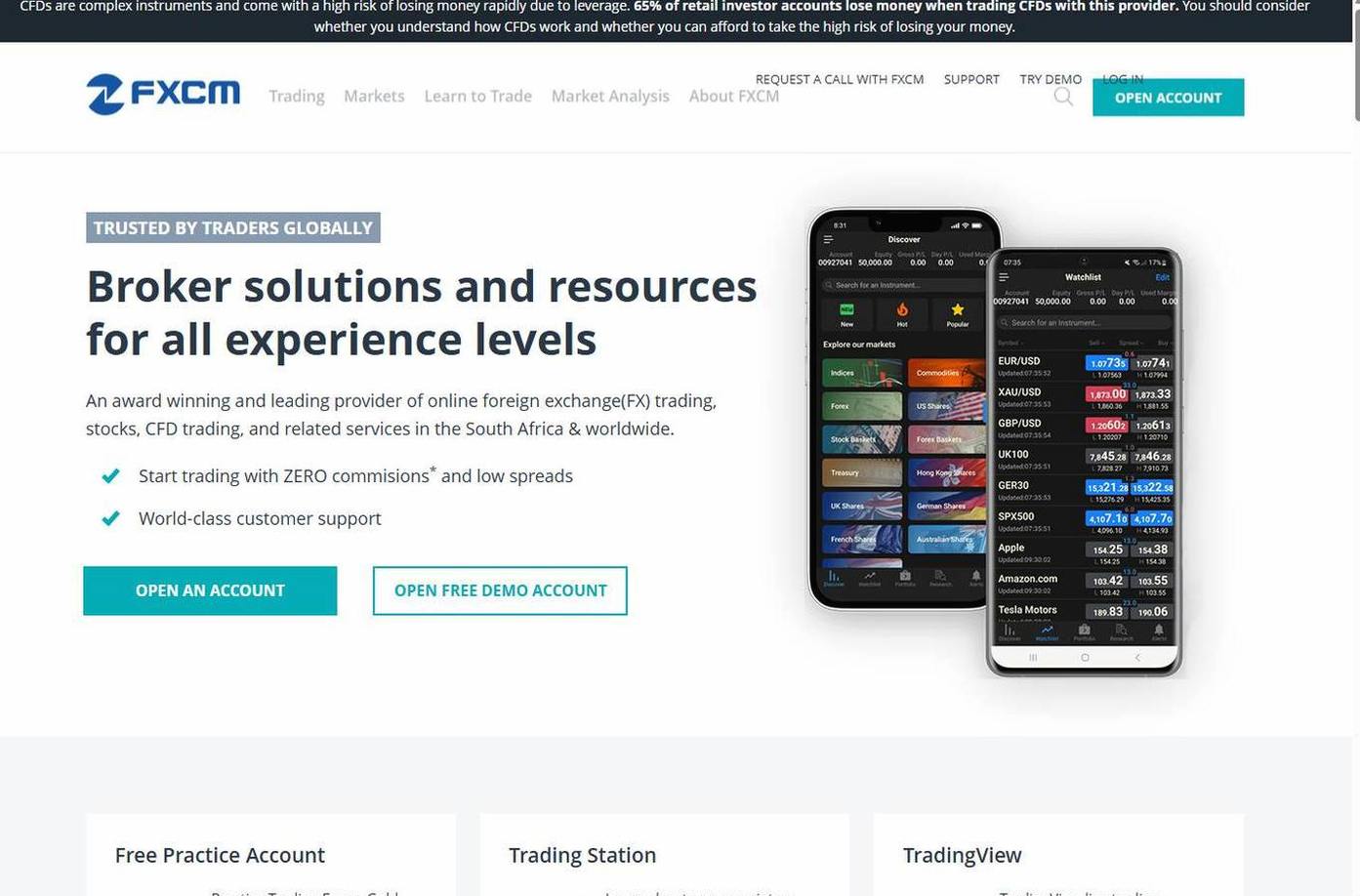 Screenshot of the FXCM website