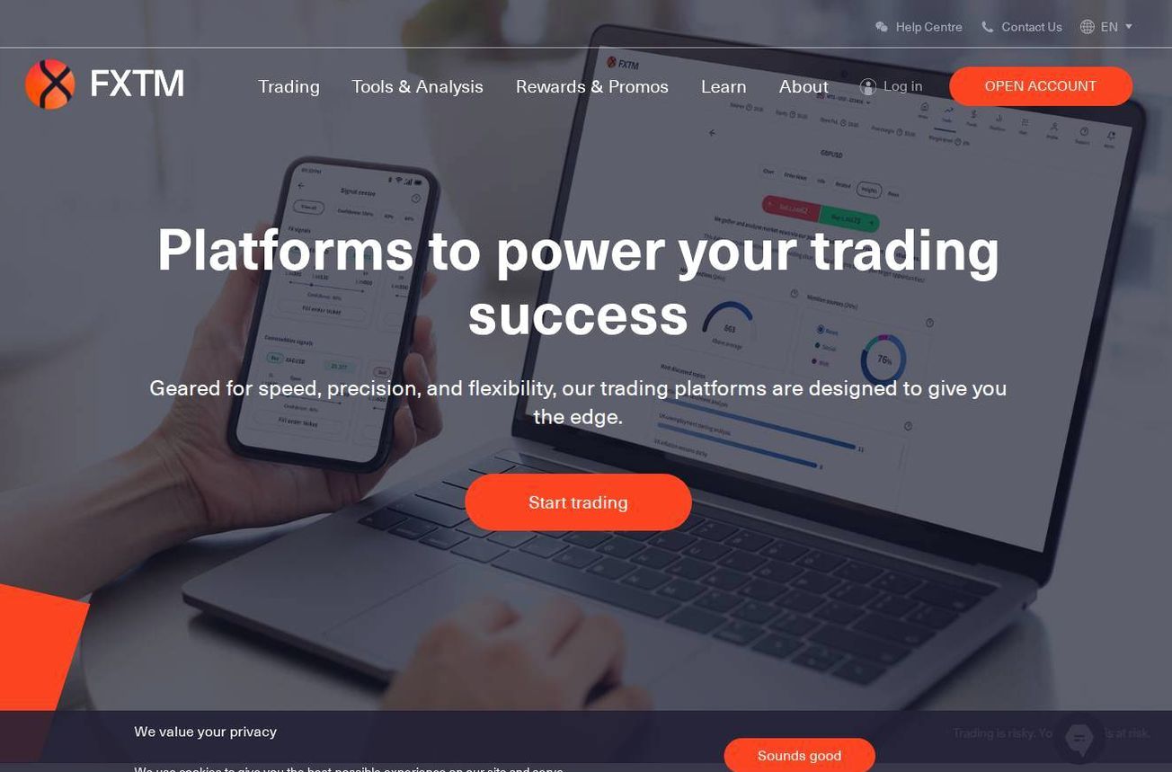 The platform page on the FXTM website