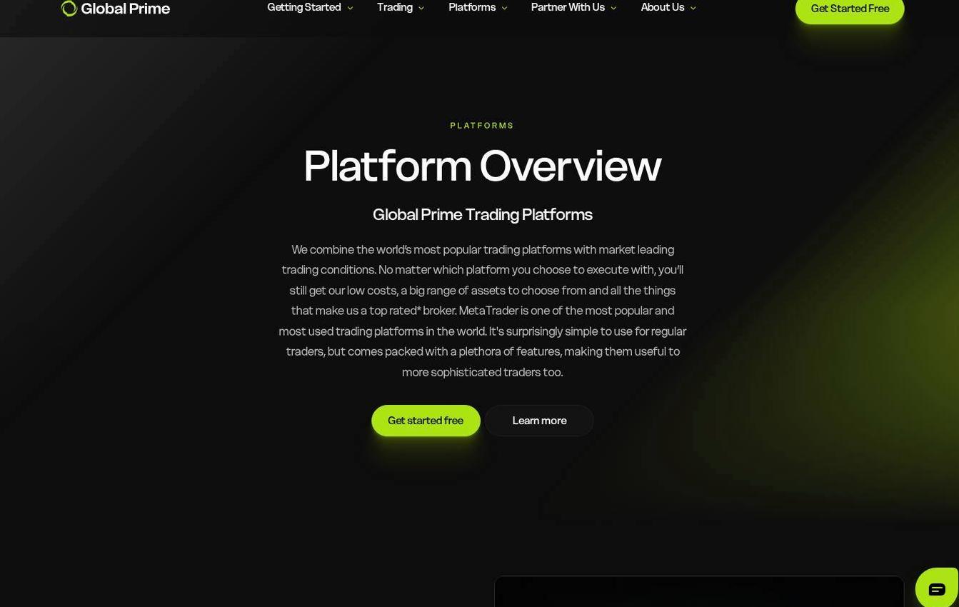 The platform page on the Global Prime website