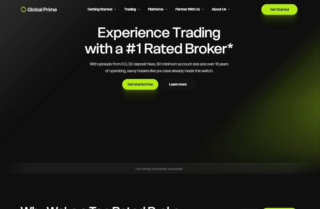 Screenshot of the Global Prime website