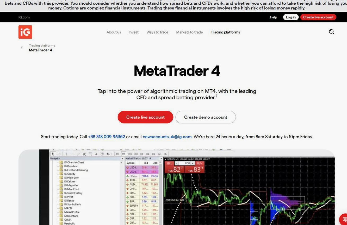 The platform page on the IG Markets SA website