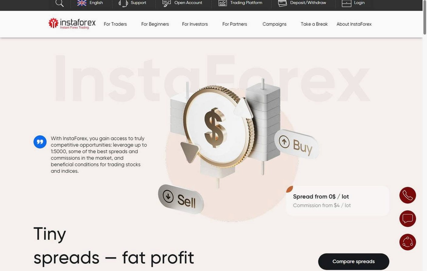 Screenshot of the InstaForex website