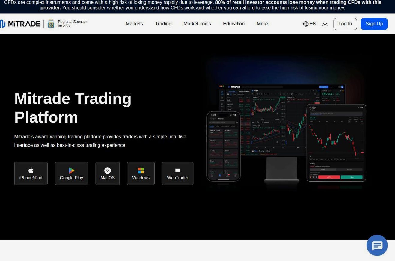 The platform page on the Mitrade website