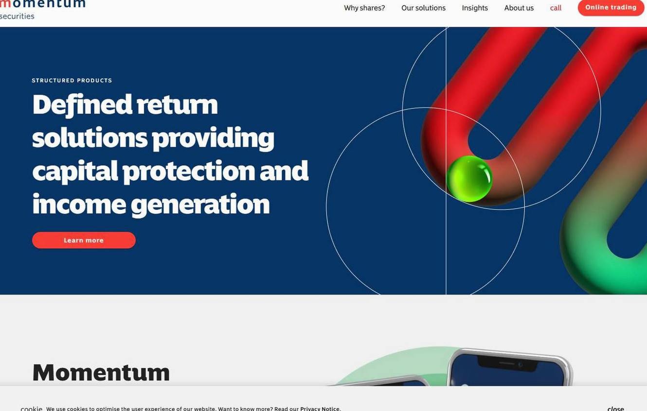 Screenshot of the Momentum Securities website