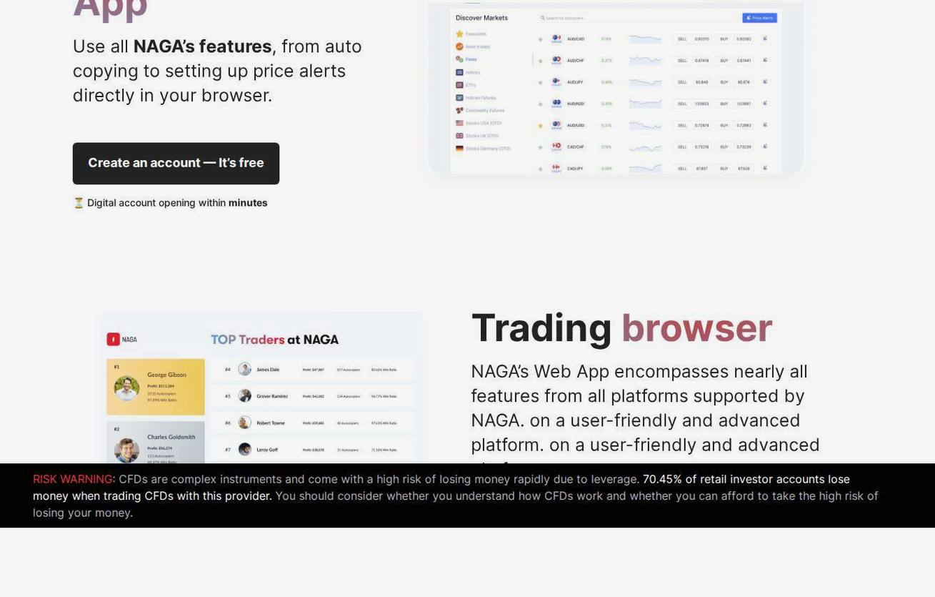 The platform page on the NAGA website