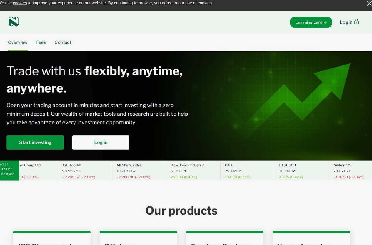 Screenshot of the Nedbank Online Share Trading website