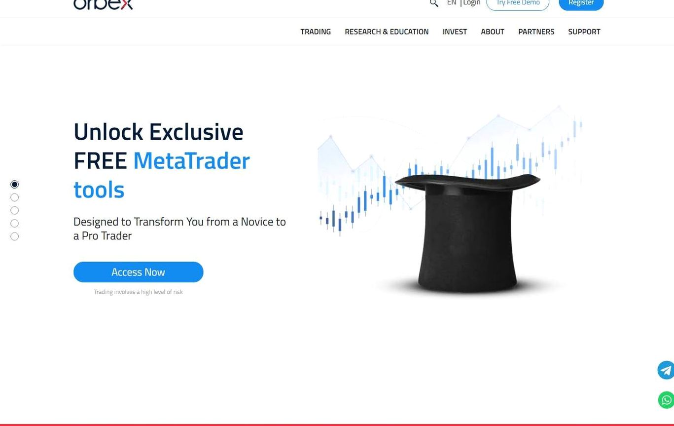 Screenshot of the Orbex website