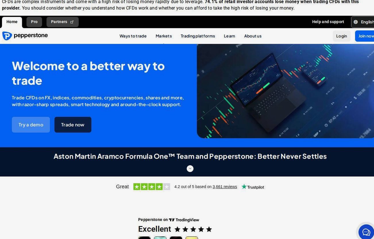 Screenshot of the Pepperstone website