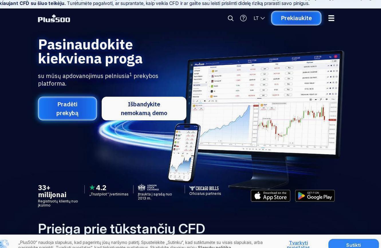 Screenshot of the Plus500 website