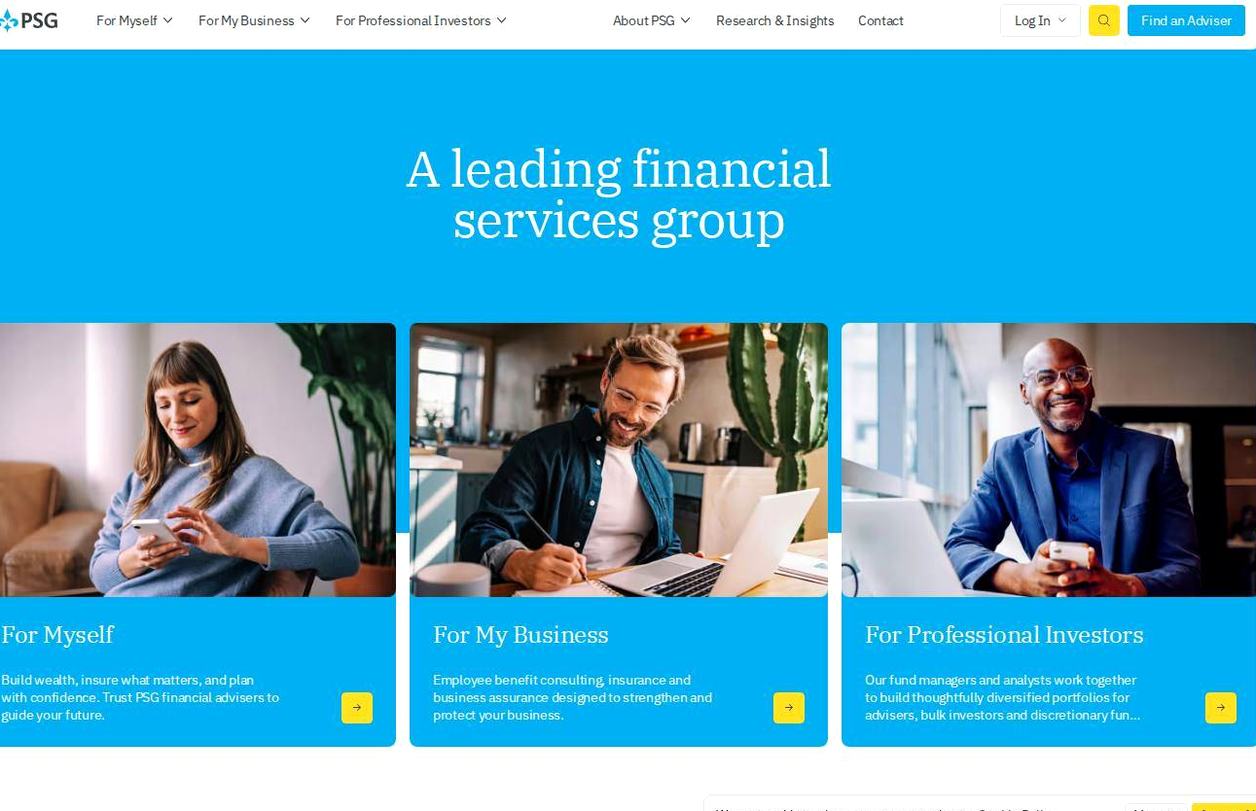 Screenshot of the PSG Online (PSG Wealth) website