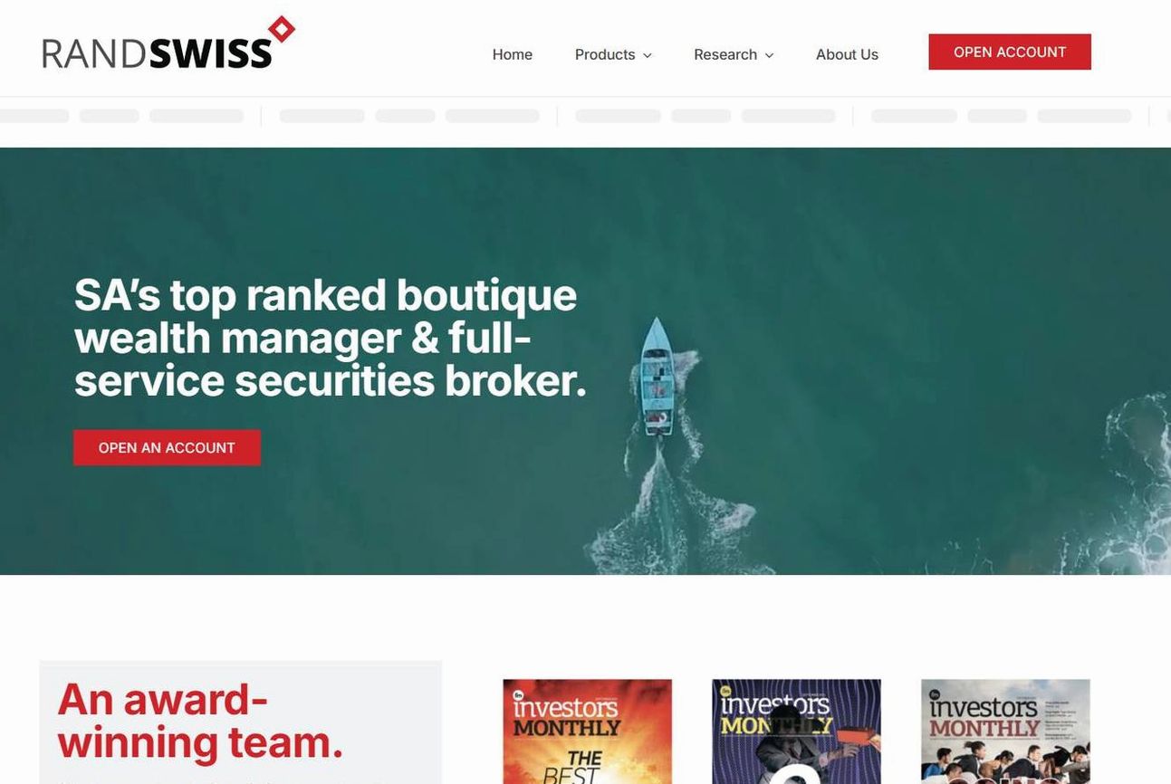 Screenshot of the Rand Swiss website