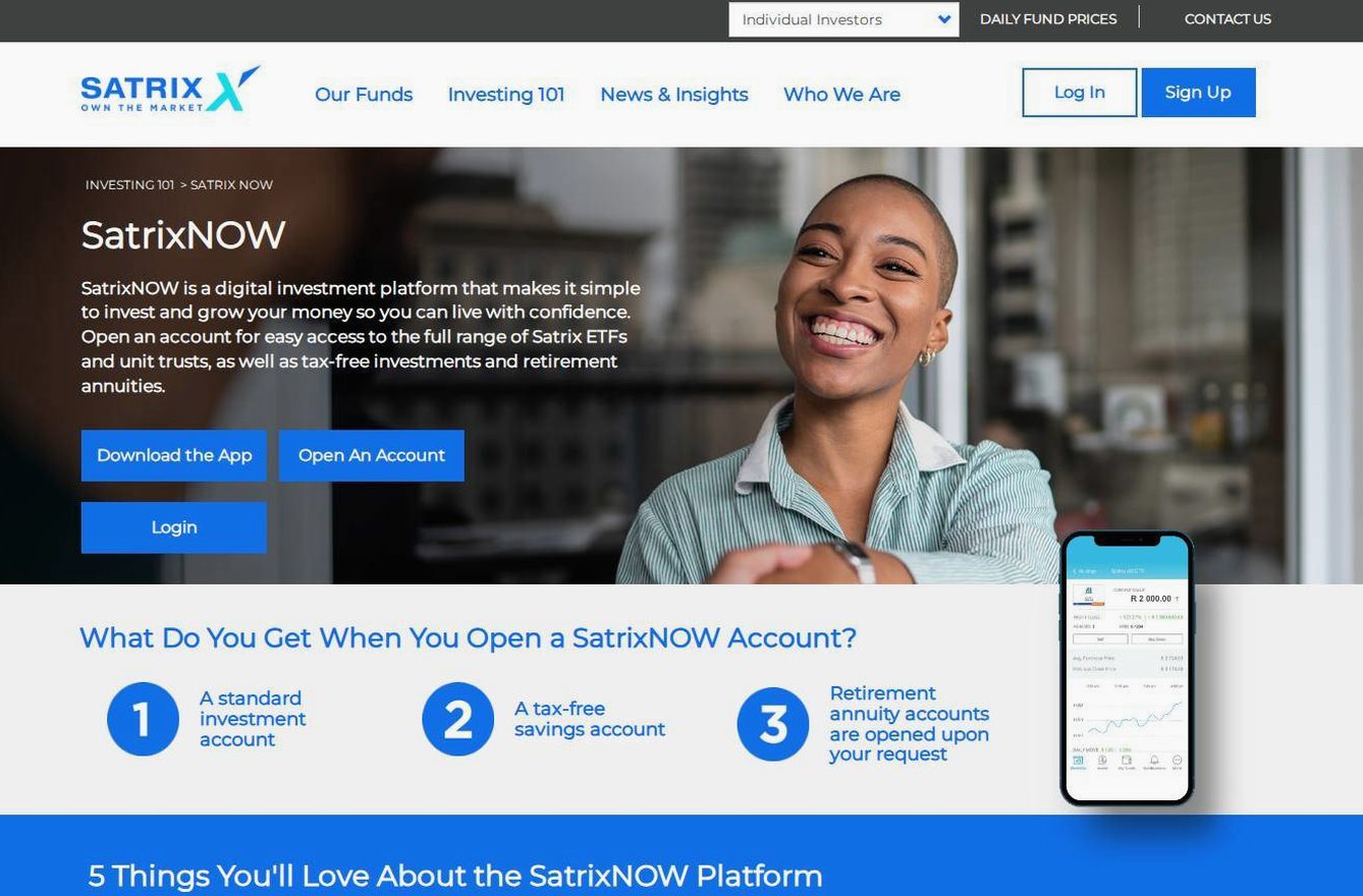 The platform page on the Satrix website