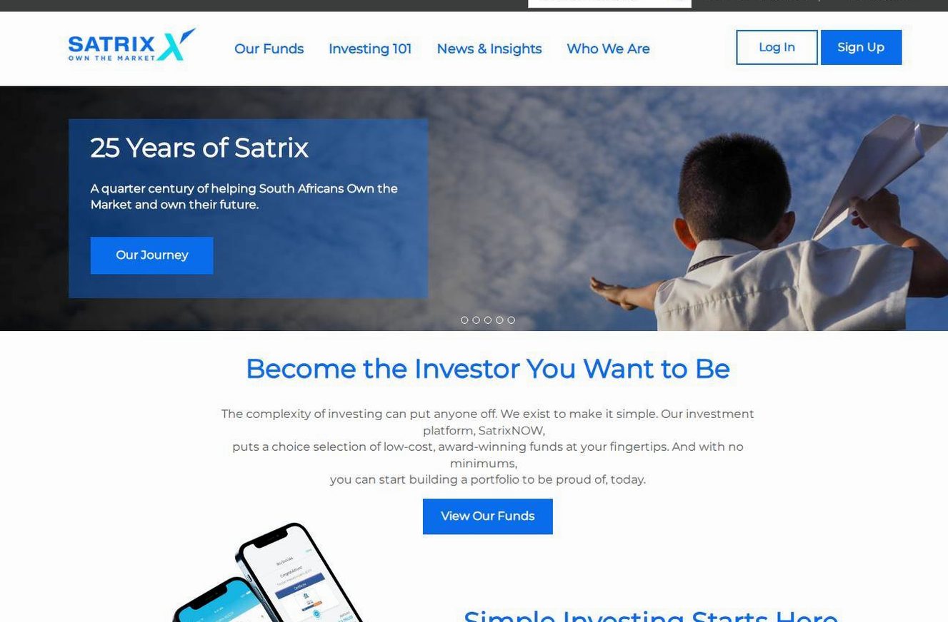 Screenshot of the Satrix website