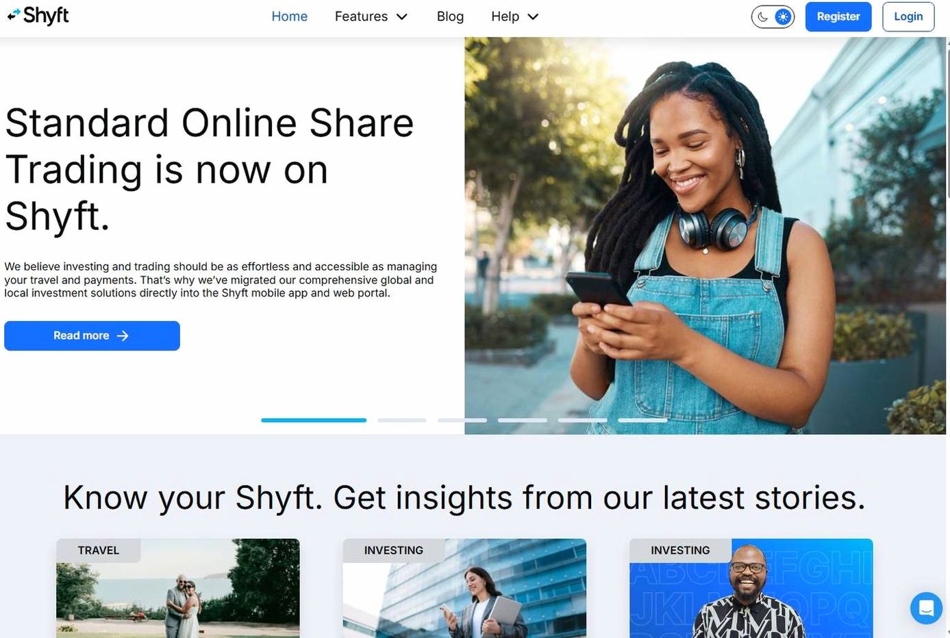 Screenshot of the Shyft (Standard Bank Shyft) website
