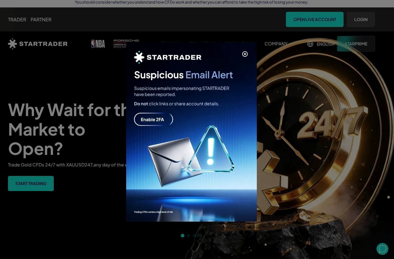 Screenshot of the STARTRADER website
