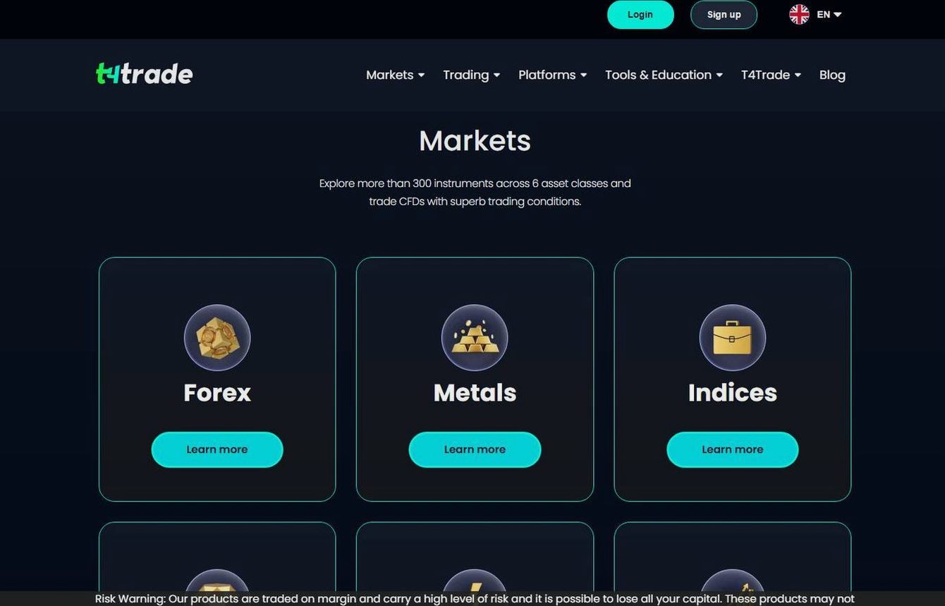 Screenshot of the T4Trade website