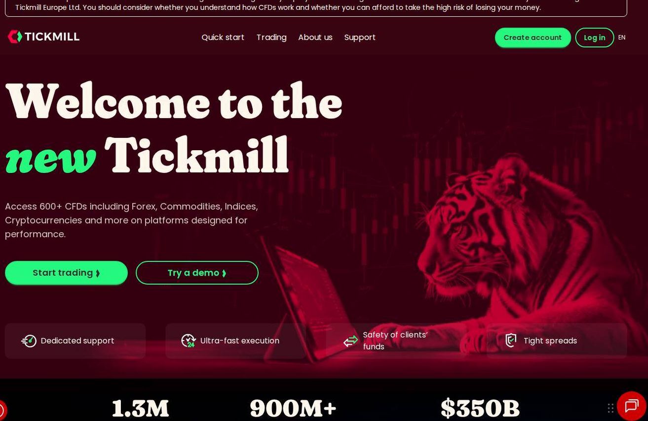 Screenshot of the Tickmill website