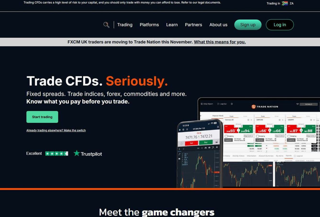 Screenshot of the Trade Nation website