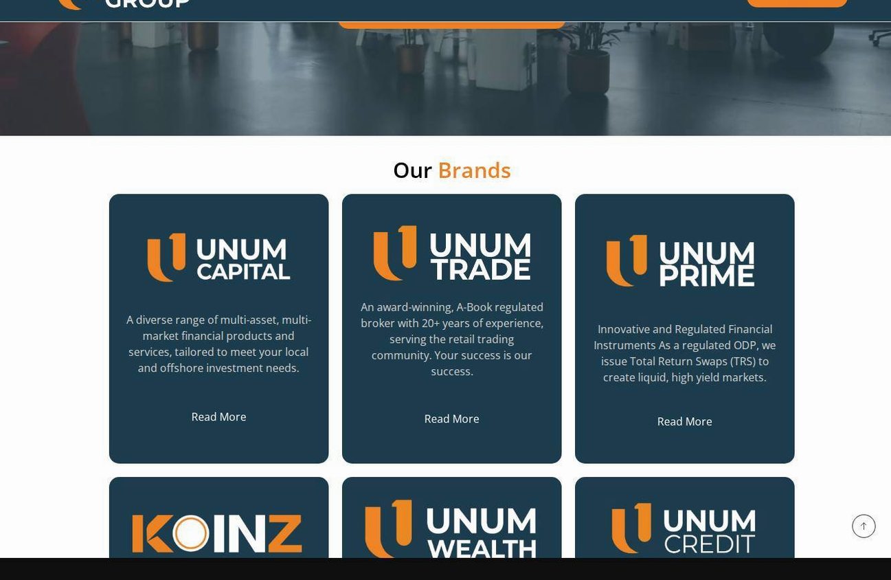Screenshot of the Unum Capital website