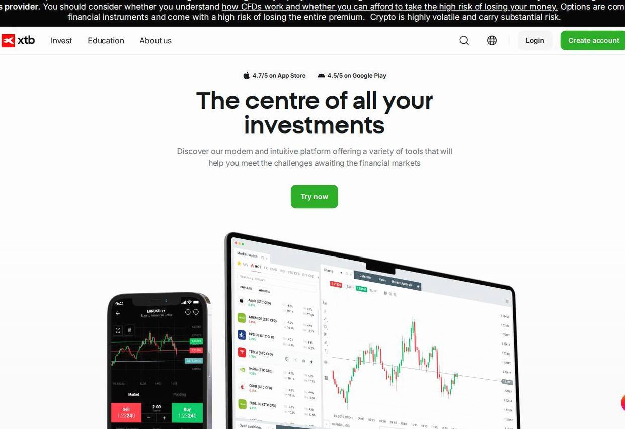 The platform page on the XTB website